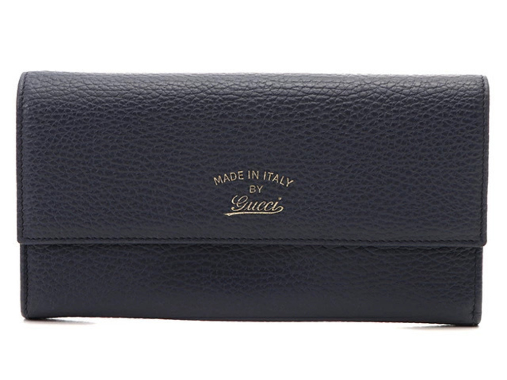 Gucci Swing Long Wallet Leather Navy Blue Green